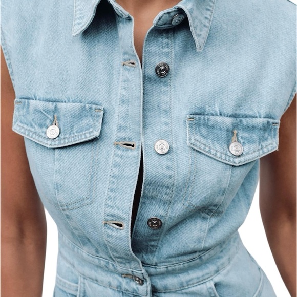 ZARA NEW Women’s Sleeveless Blue Denim Mini Dress Size Large Lapel Collard NWT - Picture 4 of 9